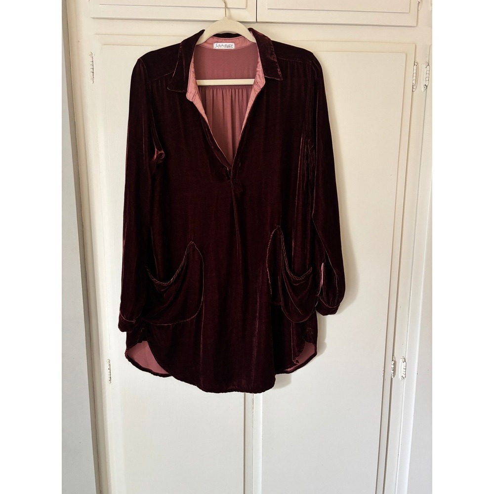Free People & CP Shades Red Maroon Velvet Tunic Shirt Long Sleeve Dress Small